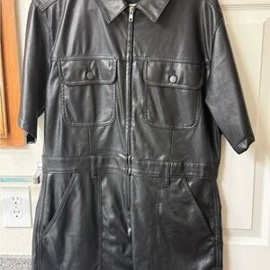 Black Leather Short-Sleeve Dress